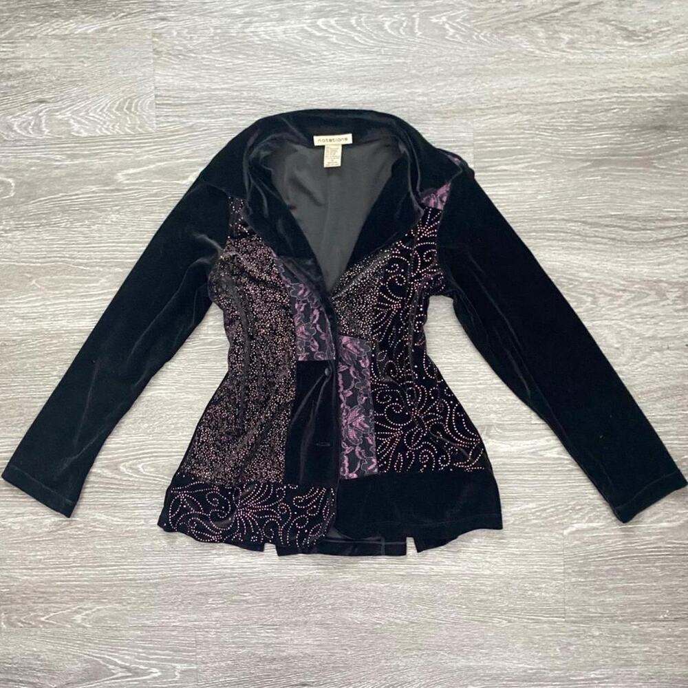 Whimsigoth black office siren patchwork lace velvet blouse